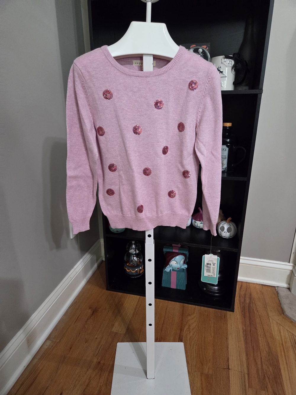 Copper Key Pink Sweater with Sequin Polka Dots